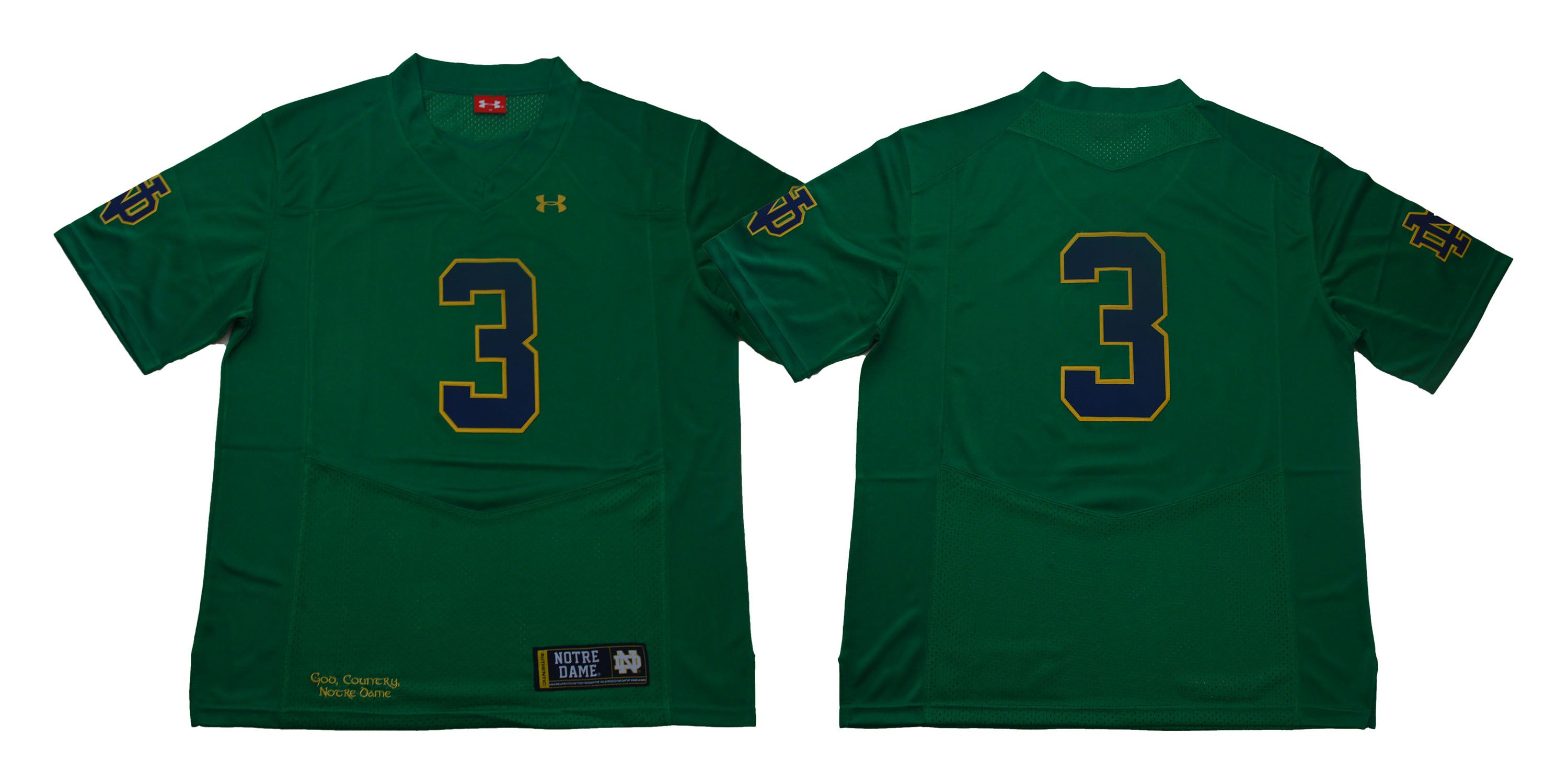 Men Norte Dame Fighting Irish 3 No name Green Stitched NCAA Jersey